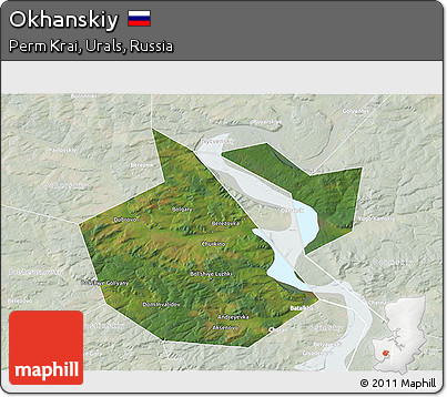 Satellite 3D Map of Okhanskiy, lighten