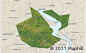 Satellite 3D Map of Okhanskiy, shaded relief outside