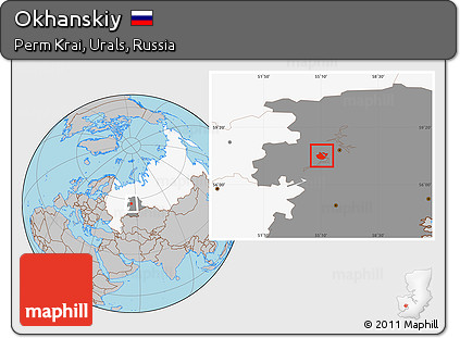 Gray Location Map of Okhanskiy, highlighted country, highlighted grandparent region