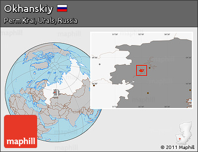 Gray Location Map of Okhanskiy, highlighted country, highlighted grandparent region