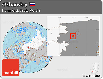 Gray Location Map of Okhanskiy, highlighted country, highlighted grandparent region