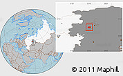 Gray Location Map of Okhanskiy, highlighted country, highlighted grandparent region, hill shading