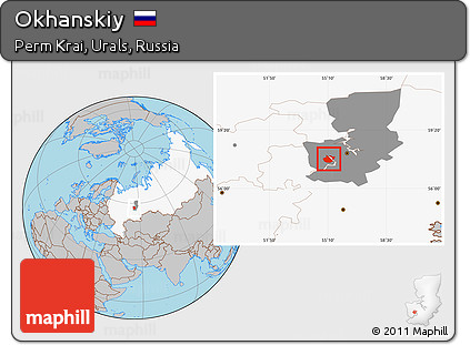 Gray Location Map of Okhanskiy, highlighted country, highlighted parent region