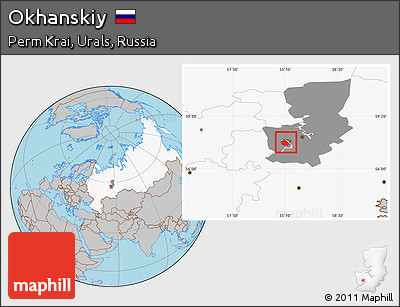 Gray Location Map of Okhanskiy, highlighted country, highlighted parent region