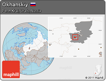Gray Location Map of Okhanskiy, highlighted country, highlighted parent region