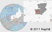 Gray Location Map of Okhanskiy, highlighted country, highlighted parent region, hill shading
