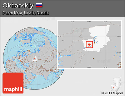 Gray Location Map of Okhanskiy, highlighted parent region