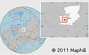 Gray Location Map of Okhanskiy, highlighted parent region, hill shading