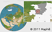 Satellite Location Map of Okhanskiy, highlighted parent region, highlighted grandparent region