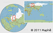 Savanna Style Location Map of Okhanskiy, highlighted country, highlighted parent region, within the entire country