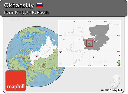 Savanna Style Location Map of Okhanskiy, highlighted country, highlighted parent region