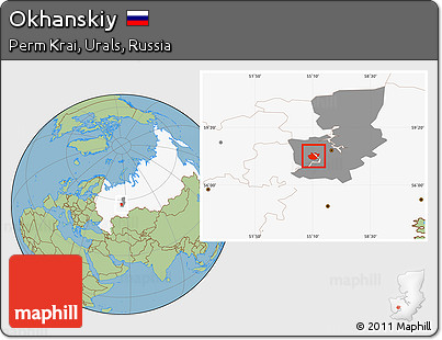 Savanna Style Location Map of Okhanskiy, highlighted country, highlighted parent region