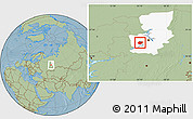 Savanna Style Location Map of Okhanskiy, highlighted parent region, hill shading