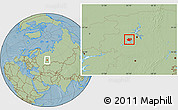 Savanna Style Location Map of Okhanskiy, hill shading