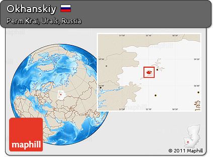 Shaded Relief Location Map of Okhanskiy, highlighted grandparent region