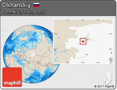 Shaded Relief Location Map of Okhanskiy, highlighted grandparent region