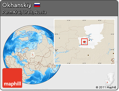 Shaded Relief Location Map of Okhanskiy, highlighted parent region