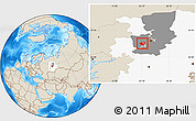 Shaded Relief Location Map of Okhanskiy, highlighted parent region, highlighted grandparent region