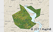 Satellite Map of Okhanskiy, shaded relief outside