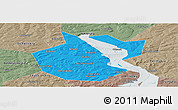 Political Panoramic Map of Okhanskiy, semi-desaturated