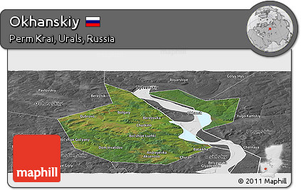 Satellite Panoramic Map of Okhanskiy, desaturated