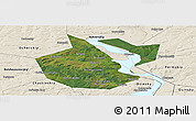 Satellite Panoramic Map of Okhanskiy, shaded relief outside