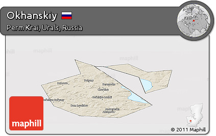 Shaded Relief Panoramic Map of Okhanskiy, cropped outside