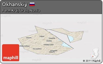 Shaded Relief Panoramic Map of Okhanskiy, cropped outside