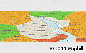 Shaded Relief Panoramic Map of Okhanskiy, political outside