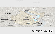 Shaded Relief Panoramic Map of Okhanskiy, semi-desaturated