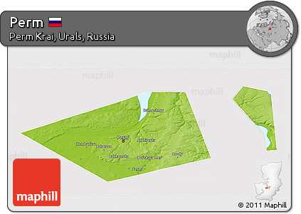 Physical 3D Map of Perm, cropped outside