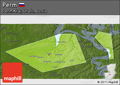 Physical 3D Map of Perm, darken