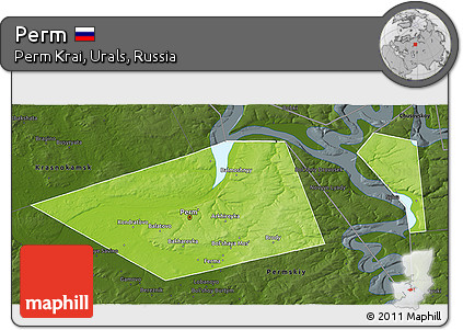 Physical 3D Map of Perm, darken