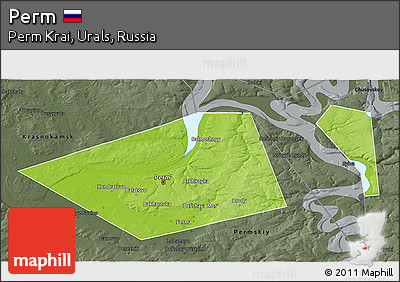 Physical 3D Map of Perm, darken, semi-desaturated
