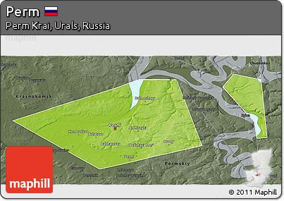 Physical 3D Map of Perm, darken, semi-desaturated