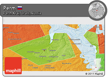 Physical 3D Map of Perm, political outside