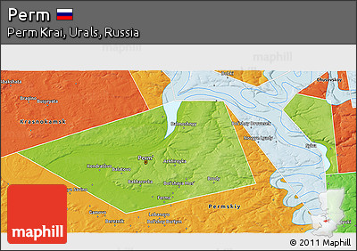 Physical 3D Map of Perm, political outside