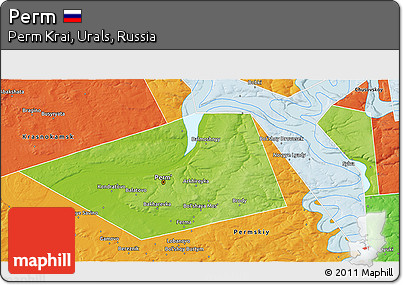 Physical 3D Map of Perm, political outside