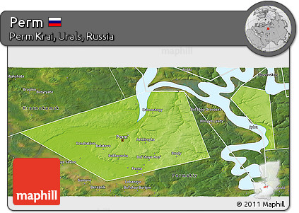 Physical 3D Map of Perm, satellite outside