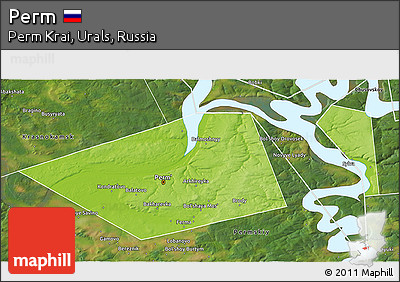 Physical 3D Map of Perm, satellite outside