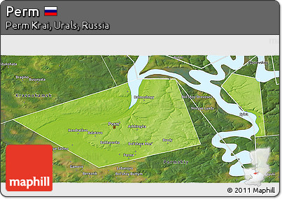 Physical 3D Map of Perm, satellite outside