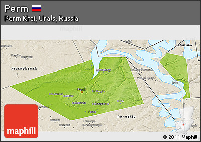 Physical 3D Map of Perm, shaded relief outside