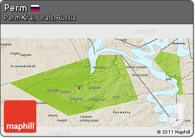 Physical 3D Map of Perm, shaded relief outside