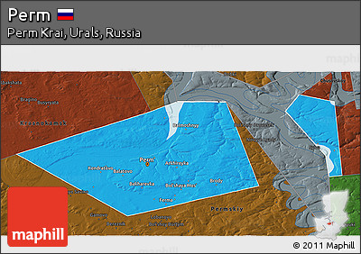 Political 3D Map of Perm, darken