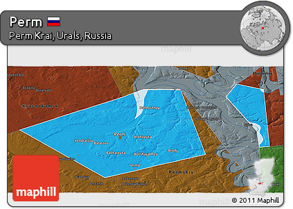 Political 3D Map of Perm, darken