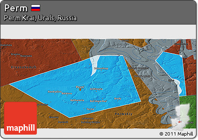 Political 3D Map of Perm, darken