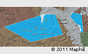Political 3D Map of Perm, darken, semi-desaturated