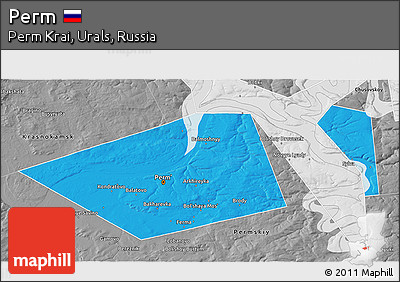 Political 3D Map of Perm, desaturated