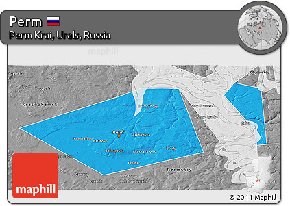 Political 3D Map of Perm, desaturated