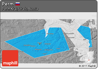 Political 3D Map of Perm, desaturated